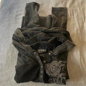 Guess Dark Gray Hooded Top - Size Large